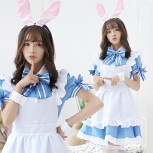 コスプレ　カチューシャ付き メイド服 アイドル風 コスプレ衣装  ハロウィン衣装 【送料無料】《代引き・日時指定・同梱不可》