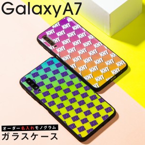 Galaxy A7 スマホケース 韓国 スマホ ケース カバー おしゃれ かっこいい グラデーション イニシャル モノグラム 背面9Hガラスケース 携