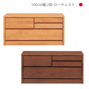 収納 タンス チェスト 幅100cn 2段 完成品 日本製  国産 ローチェスト スリム アルダー材 ウレタン塗装 引出し 箱組 フルオープンレール 