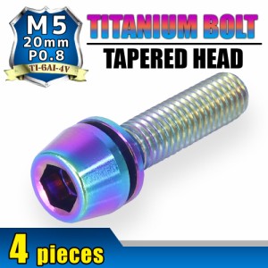 M5×20 P0.8 チタンボルト 4本セット 5mm 20mm ピッチ0.8 ワッシャー付き 焼き色 テーパー ボルト バイク スクリーン カウル 車 自転車 