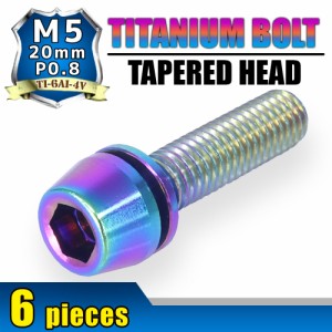 M5×20 P0.8 チタンボルト 6本セット 5mm 20mm ピッチ0.8 ワッシャー付き 焼き色 テーパー ボルト バイク スクリーン カウル 車 自転車 