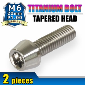 M6×20 P1.00 チタンボルト 2本セット 6mm 20mm ピッチ1.00 シルバー テーパーボルト キャップボルト クランクケース バイク ポイントカ