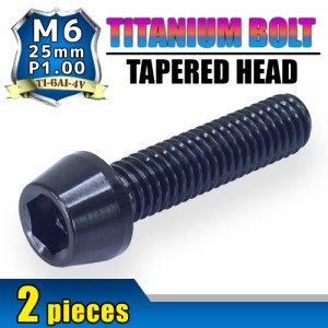 M6×25 P1.00 チタンボルト 2本セット 6mm 25mm ピッチ1.00 ブラック テーパーボルト キャップボルト クランクケース バイク ポイントカ