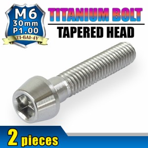 M6×30 P1.00 チタンボルト 2本セット 6mm 30mm ピッチ1.00 シルバー テーパーボルト キャップボルト クランクケース バイク ポイントカ