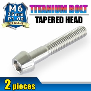 M6×35 P1.00 チタンボルト 2本セット 6mm 35mm ピッチ1.00 シルバー テーパーボルト キャップボルト クランクケース バイク ポイントカ