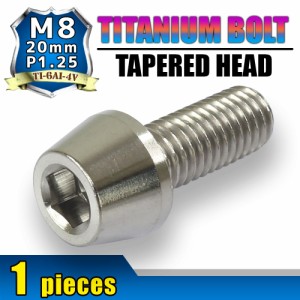 M8×20 P1.25 チタンボルト 1本 8mm 20mm ピッチ1.25 シルバー テーパーボルト キャップボルト クランクケース バイク ポイントカバー カ