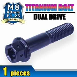 M8×40 P1.25 チタンボルト 1本 8mm 40mm ピッチ1.25 ブラック フランジ付 六角ボルト デュアルドライブ ハンドル周り バックステップ マ