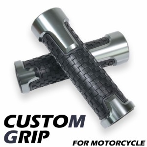 アルミグリップ ソフトタイプ アルマイト 滑り止めラバー ブロックパターン 22.2mm 汎用 ハンドル グレー バイク オートバイ パーツ カス