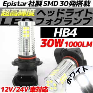 高輝度 30W LEDバルブ フォグランプ ヘッドライト ポジション HB4 ホワイト 白色 1000lm 30チップ 12V/24V車対応 無極性 2個セット