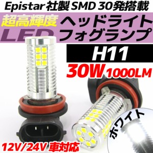 高輝度 30W LEDバルブ フォグランプ ヘッドライト ポジション H11 ホワイト 白色 1000lm 30チップ 12V/24V車対応 無極性 2個セット