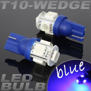 5連 SMD LEDバルブ T10 ブルー 青 ウェッジ 2個セット スモール ポジション ナンバー ルーム インジケーター マップ カーテシ
