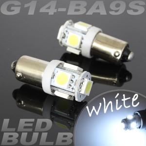 5連 SMD LEDバルブ BA9S (G14) ホワイト 白 口金 2個セット スモール ポジション ストップ テール ナンバー ルーム インジケーター 警告