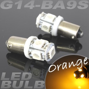 5連 SMD LEDバルブ BA9S (G14) オレンジ アンバー 橙 口金 2個セット スモール ポジション ストップ ナンバー ルーム インジケーター 警