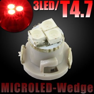 T4.7 3連 SMD LED バルブ エアコンパネル球 メーター球 レッド 赤 1個 エアコン パネル イルミ インジケーター 警告灯 自動車