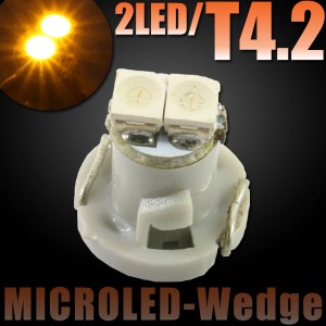 T4.2 2連 SMD LED バルブ エアコンパネル球 メーター球 オレンジ　1個 【 SMDランプ 電球 インパネ 照明 等に】