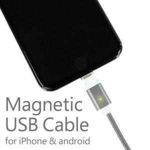 マグネット式 USBケーブル 1m 充電/データ通信用 iPhone(Lightning)/Android(Micro USB)対応 グレー 【スマートフォン アイフォン アンド
