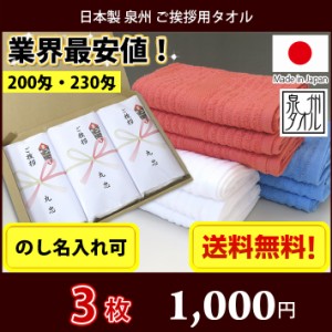 【送料無料】小口 3枚セット 引っ越し ご挨拶用タオル（のし紙名入れ） 日本製 泉州タオル / 引越し ご挨拶 粗品 お年賀 御多織る お返し