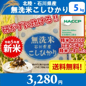 【令和5年産　新米】研がずに炊ける 北陸・石川県産こしひかり無洗米 手間いらず5kg 送料無料!!(北海道沖縄離島は別途700円かかります