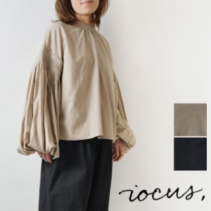 【SALE 50%OFF】【iocus ヨクス】コットン リネン ボリューム スリーブ ブラウス (74549)レディース 春 秋 冬 麻 綿 長袖 スタンドカラー