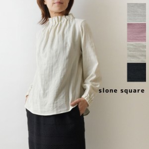 10%OFFクーポン 【slone square スロンスクエア】コットン Wガーゼ ゴム タック ハイネック 長袖 ブラウス (38060)レディース 長袖  カジ