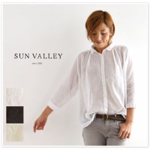 10%OFFクーポン 【SUN VALLEY　サンバレー】ボイル ギャザー  8分袖 シャツ   (skt002007)  レディース 服 定番 白シャツ 長袖シャツ 7分