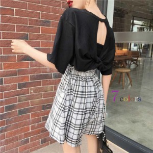 トップス 背中開き ねじり Tシャツ F 黒即納 セクシー ゆったり バックオープン 9001226 服 服装 無地 個性的 シンプル ナチュラル カッ