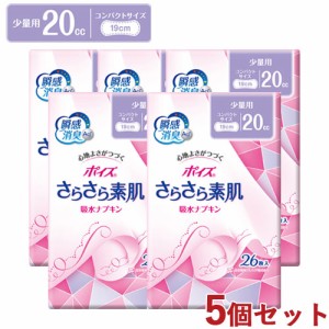 【今だけSALE】5個セット 瞬間消臭 少量用(20cc 長さ19cm) ポイズ さらさら素肌 吸水ナプキン コンパクトサイズ 26枚入 日本製紙クレシア