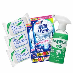 3種セット 重曹泡スプレー280mL & ふきん洗いせっけん135g×3 & 排水口クリーナー40g2包×2 ミヨシ(MiYOSHi) ライオン(LION) 【送料込】