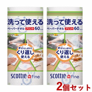 2個セット スコッティファイン(SCOTTIE fine) 洗って使えるペーパータオル プリント(60カット、1ロール) 日本製紙クレシア(Crecia)【送料