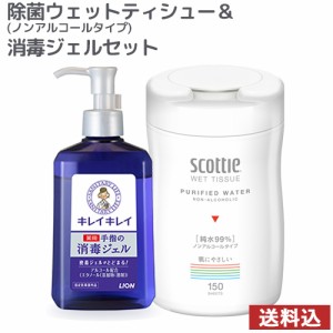 スコッティ ウェットティシュー ノンアルコールタイプ 純水99% 150枚&キレイキレイ 薬用ハンドジェル 230ml 日本製紙クレシア ライオン【