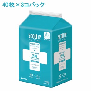 スコッティ(scottie) ウェットタオル 消毒アルコールタイプ 40枚×3コパック 日本製紙クレシア(Crecia)