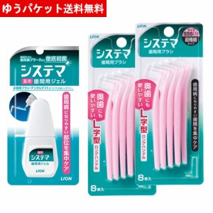 デンターシステマ(薬用 歯間ジェル 18ml×1個 ＋ 歯間用デンタルブラシ L字型 超極細タイプ 8本入×2個) LION【メール便送料込】