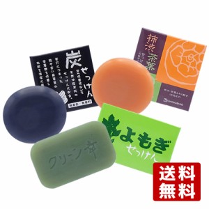 地の塩 ちのしお せっけん 3種セット 化粧石鹸 炭石鹸100g & 柿茶石鹸80g & よもぎ石鹸 98g【送料込】