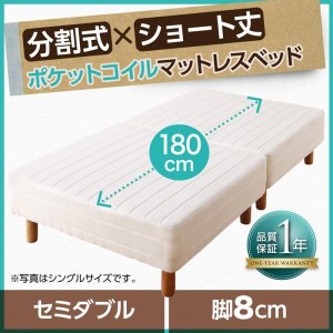 セミダブルベッド 脚付きマットレスベッド ポケットコイル ベッドパッド&シーツなし 脚8cm ショート丈2分割