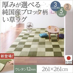 い草ラグ 約4.5畳 261×261cm おしゃれ ウレタン12mm 純国産ブロック柄 日本製 夏用 ラグマット