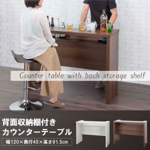 カウンターテーブル 120×45×高さ91.5cm おしゃれ 背面収納き リビングテーブル チェア別売