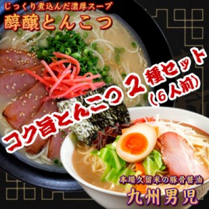 ご当地 とんこつラーメン お取り寄せ 屋台風 濃厚豚骨 醇醸スープ ＆ 久留米豚骨醤油 九州男児 2種6人前セット お取り寄せ 通販 グルメ