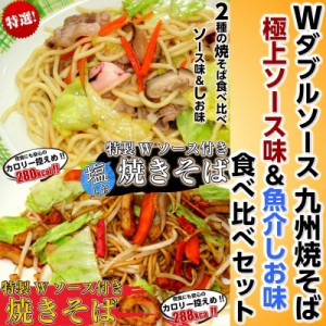 焼きそば 濃厚ソース味 ＆ 旨しお味 九州焼そば お取り寄せ お試し 2種8人前 セット Wスープ カロリー控えめ 夜食 間食 BBQ 通販 グルメ