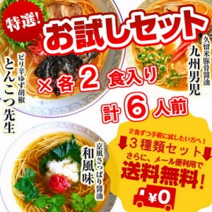 お取り寄せラーメン専門店  3種6人前 詰め合せ 人気スープ 九州男児　豚骨先生 和風味 ノンフライ中華麺 通販 グルメ ギフト