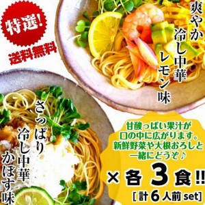 さっぱり 冷し中華２種6人前 ( レモン味 ＆ かぼす味 ) 柑橘果汁 たっぷり 甘酸っぱい 醤油ベーススープ 冷やし中華 セット お試し 冷麺