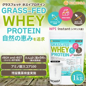 ＜シェイカー セット＞ グラスフェッド ホエイプロテイン WPI instant （イギリス産） 1ｋｇ rBST不使用 甘味料不使用・保存料無添加 NIC