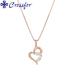 取寄品 Crossfor New York クロスフォー NYP-585P D-3stone Heart 3連ストーン ハート型 ピンクゴールド #8801320 ネックレス レディース