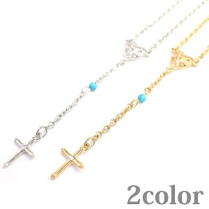 ショートロザリオネックレス ターコイズ調 クロスモチーフ 十字架 レディースネックレス necklace SPST003送料無料