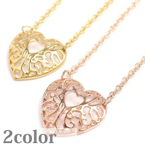 透かし彫り風オープンハートネックレス ハートチャーム レディースネックレス necklace SPST014送料無料