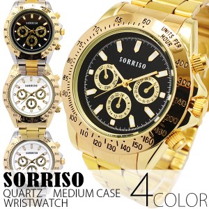 正規品SORRISOソリッソ 定番デザインにゴールドカラーの腕時計 フェイククロノグラフ  SRHI10 メンズ腕時計 送料無料