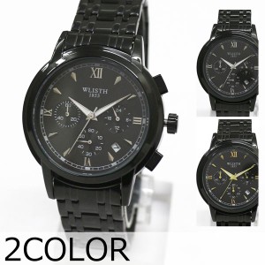 ブラックカラーデザインウォッチ 日付カレンダー メタルベルト クオーツ 電池式 WSQ025 メンズ腕時計 送料無料