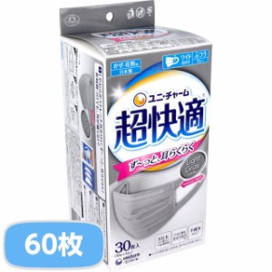 マスク 不織布 超快適マスク プリーツタイプ かぜ・花粉用 ライトグレー ふつうサイズ 2箱 60枚入 日本製