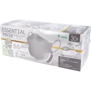 マスク 不織布 さらふわ ESSENTIAL MASK 不織布立体マスク ライトグレー 30枚入 紙製マスクケース付き