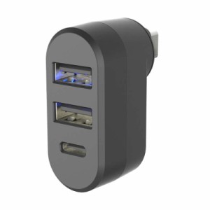 USB増設ポート USBハブ 入力 Type-C 出力 USB-A×2ポート USB-C×1ポート リバーシブル 設置角度360度調整 ブラック【メール便 送料無料