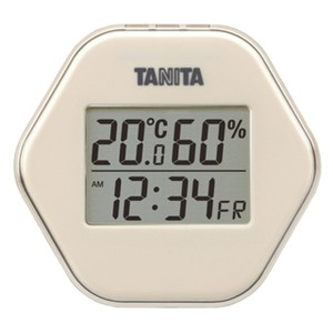 温湿度計 温度計 湿度計 デジタル タニタ 時計 日付表示付き 薄型 コンパクト アイボリー